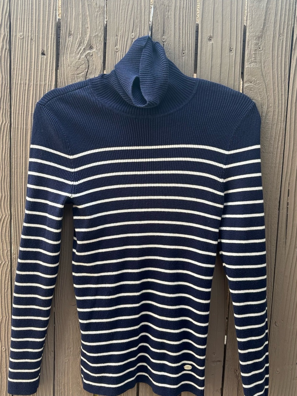 Ralph Lauren Navy and White Striped Turtleneck Sweater